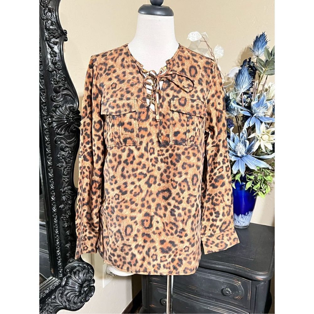 MICHAEL Michael Kors Silk Animal Print Long Sleeve Tunic, Blouse Size XS